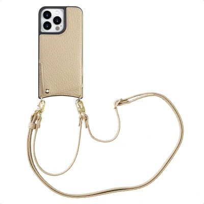 Afbeelding van Selencia Hoesje Geschikt voor iPhone 14 Pro met Pasjeshouder Nova Backcover koord en pashouder Beige