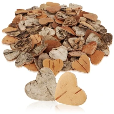 Afbeelding van COM FOUR® 100 delige hartvormige decoratieset confetti van berkenhout accessoires voor knutselprojecten natuurlijke houten schijven (100 x berkenschors hart)