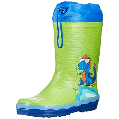 Afbeelding van Playshoes Regenlaarzen voor kinderen met trekkoord Dinosaurus Groen maat 21EU