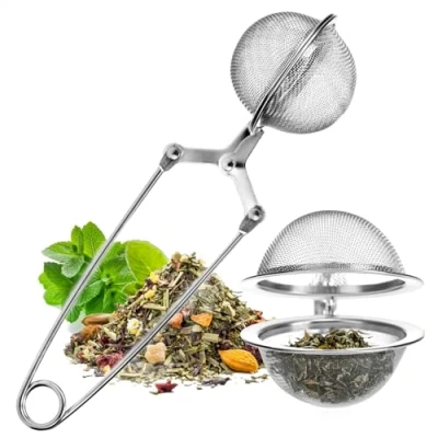 Afbeelding van Wilhelm Sell® Roestvrijstalen theezeef bolvormige thee ei gemakkelijk te reinigen filtertang voor losse thee, specerijen en kruiden fijnmazige theefilter (1 stuk)
