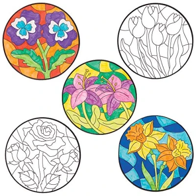Afbeelding van Baker Ross Raamdecoraties met bloemenmotief, 12 stuks, knutselen voor kinderen (AT393)