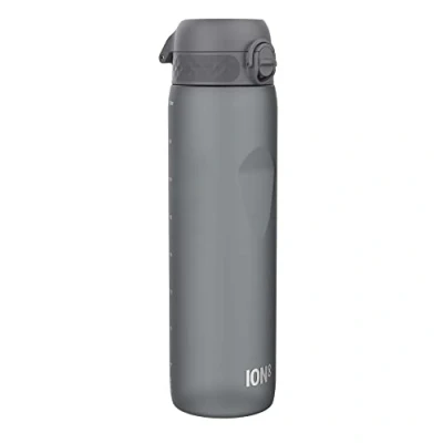 Afbeelding van Ion8 Drinkfles, 1 l, 1000 ml, lekvrij, gemakkelijk te openen, veilige vergrendeling, draaggreep, vaatwasmachinebestendig, BPA vrij, ideaal voor sport en sportschool, grijs