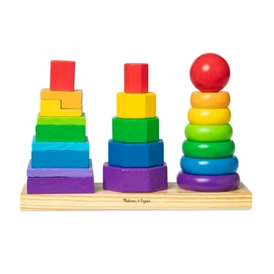 Afbeelding van Melissa &amp; Doug Geometrische stapelaar voor peuters (ontwikkelingsspeelgoed, ringen, achthoeken en rechthoeken, 25 gekleurde houten speelstukjes, geweldig cadeau meisjes jongens ideaal kinderen van 2, 3 4 jaar)