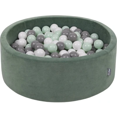 Afbeelding van KiddyMoon Ballenbad, rond, 90 x 30 cm, met 300 ballen ∅ 7 gemaakt in de EU, voor baby&#039;s, bosgroen: Wit/grijs/muntgroen