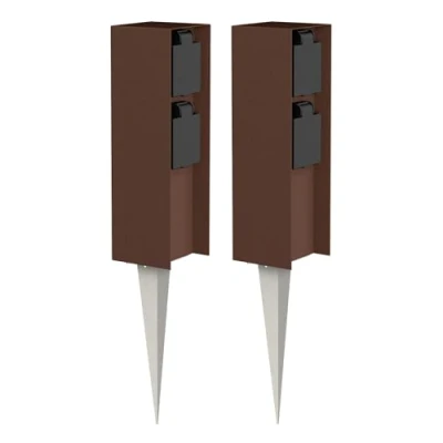 Afbeelding van ledscom.de Tuincontactzuil van POMI met grondpen voor buiten, 2 stuks, IP44, voudig, bruin, vierkant, 23 cm