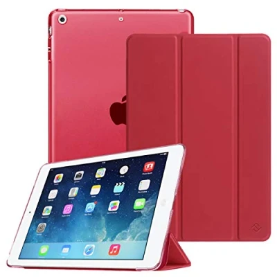 Afbeelding van Fintie Ultradunne beschermhoes voor iPad Air 2 (model 2014) / 2013) Ultralichte hoes met transparante achterkant automatische slaap /waakfunctie rood