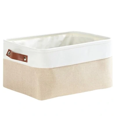 Afbeelding van Mangata Opbergmanden van dik linnen, met handvat, voor planken, kleding, speelgoed, (maat M, kaki)