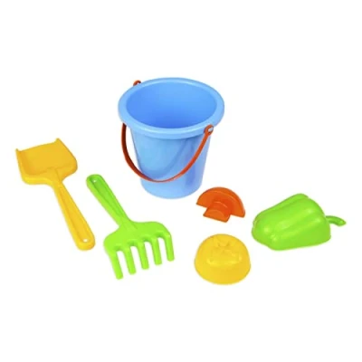 Afbeelding van Lena 05417 Happy Sand strandspeelgoed met emmer, 3 vormen (groenten), hark en schep, zandspeelgoed voor kinderen vanaf 12 maanden, meerkleurig