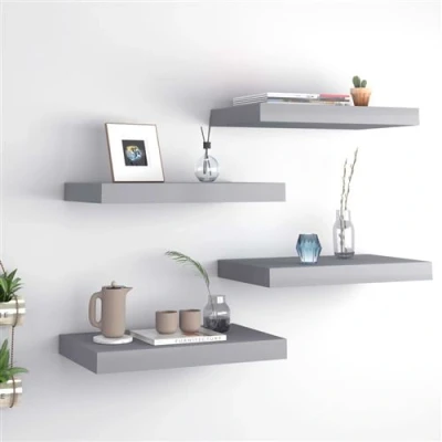 Afbeelding van Wandschappen zwevend 4 st 40x23x3,8 cm MDF grijs