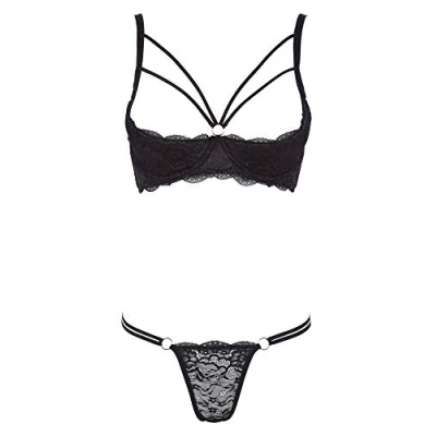 Afbeelding van Cottelli Collection Lingerie Set met Dubbele Bandjes en Open Lift Beha Maat 85C/L Zwart