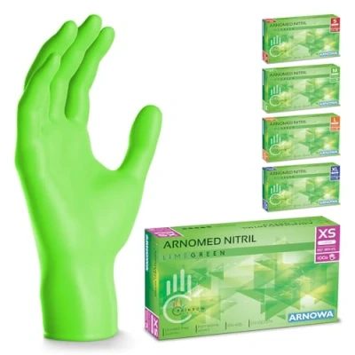 Afbeelding van ARNOMED 500 stuks poedervrije nitril wegwerphandschoenen groen maat XS, S, M, L, XL