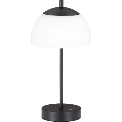 Afbeelding van FHL easy! Mobiele Tafellamp Riva Accu 1x 2W LED (incl.) 3000 / 4750 6500K Ø18cm, H:35cm USB oplading Opaal glas met Zandzwart Voet Halfrond