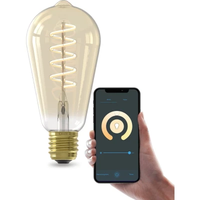 Afbeelding van Calex Slimme LED Lamp E27 Wifi Verlichting Spiraal Filament ST64 Smart Lichtbron Goud Dimbaar Warm Wit licht 7W