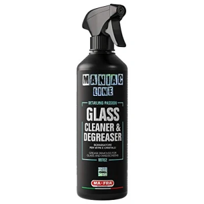 Afbeelding van Ma Fra, Maniac Car Detailing Line, Glass Cleaner &amp; Degreaser, vetoplosser voor autoruiten, ammoniakvrij, verwijdert kalk, olieachtige vlekken, laat geen