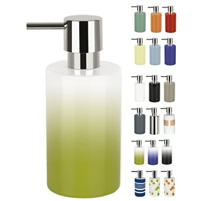 Afbeelding van Spirella Vloeibare Zeepdispenser &quot;Tube&quot; Keramische Lotiondispenser met maatbeker van verchroomd ABS, inhoud 300 ml (diameter x H): 7 16 cm Groen/Wit