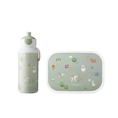 Image de Mepal Set Déjeuner Campus de pour Enfants avec Bouteille Boisson Pop up et Panier repas L&#039;école BPA free 400 ml + 750 Little Farm
