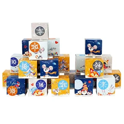 Afbeelding van Papierdrachen Adventskalender om zelf te vullen, set van 24 kleurrijke dozen bosdieren, neer zetten en Kerstmis 2020