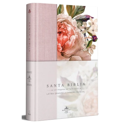 Afbeelding van Biblia Reina Valera 1960 letra grande. Tapa Dura, Tela rosada con flores, tamaño manual / Bible RVR 1960. Handy Size, Large Print, Hardcover, Pink