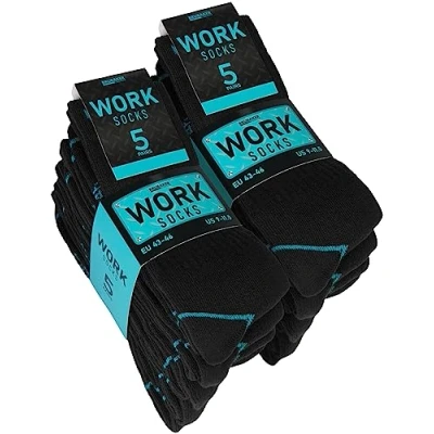 Afbeelding van BRUBAKER Werksokken 10 Paar WORK Sokken voor optimale grip op het werk Robuuste Functionele Katoen Versterkte hiel en teen Zwart Turkoois Maat 43 46