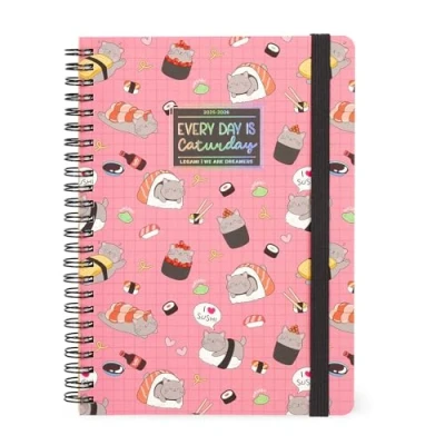 Afbeelding van LEGAMI AGENDA 2025 2026 16mnd WEEK OP 2 BLADZIJDEN A5 VERTICAAL SPIRAAL BINDING SUSHI CAT
