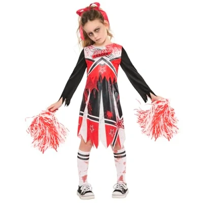 Afbeelding van ZOMBIE cheerleader kostuum voor meisjes maat 5 6 jaar 110 116 cm