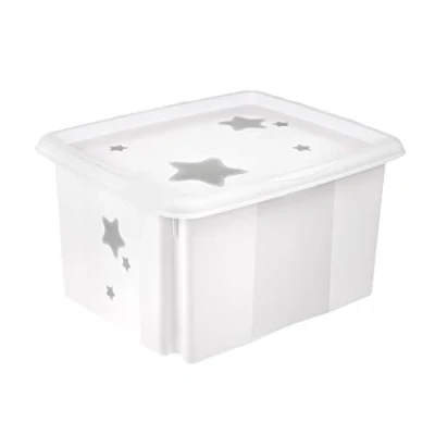 Afbeelding van keeeper Stars Opbergdoos met deksel, draaibaar en stapelbaar, voor kinderen, 24 l, karolina, Nordic White