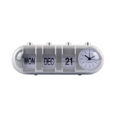 Afbeelding van Karlsson Wekker Retro Tube Calendar Flip Zilver