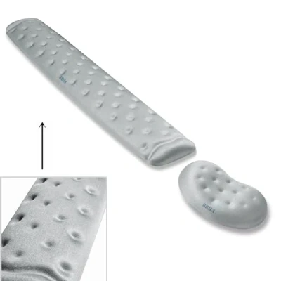 Afbeelding van BRILA Memory Foam Muis &amp; Toetsenbord Polssteun Ondersteuning Pad Kussen Set voor Computer, Laptop, Kantoorwerk, PC Gaming Massage Gaten Ontwerp (Grijzen Bundel)
