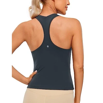 Afbeelding van CRZ yoga Butterluxe dames racerback tanktop mouwloze trainingstops atletische shirts, Echte marine