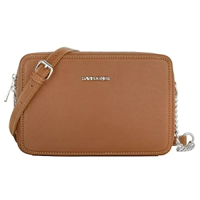 Afbeelding van David Jones Dames Kleine Crossbodytas Vierkant Ketting Schoudertas Handtas PU Leer Ritssluiting Avondtas Clutch Mode Elegant Vrouwen Meisje Crossover Tassen Kameel Bruin