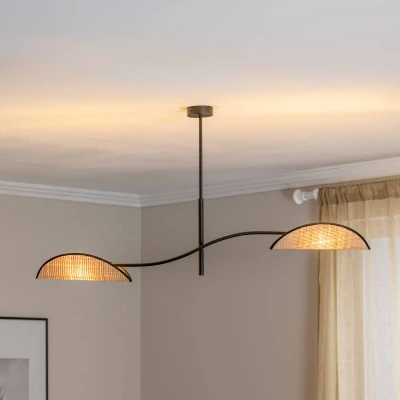 Afbeelding van Plafondlamp Lotus, zwart/rotanoptiek, 2 lamps