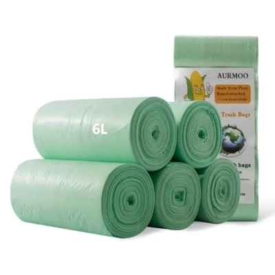 Afbeelding van AURMOO 165 biologische vuilniszakken, 6 l, organische afvalzakken, keukenafvalzakken, vuilniszakken (B36xH37cm, Groen)