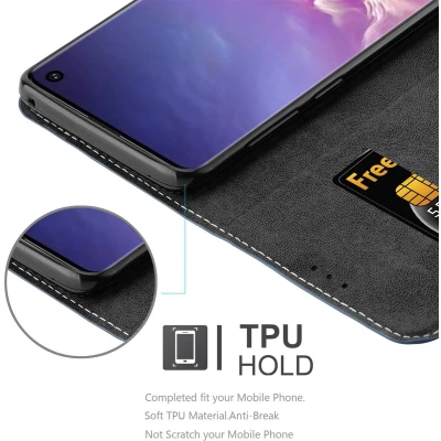 Afbeelding van Cadorabo Hoesje geschikt voor Samsung Galaxy S10 4G in DONKERBLAUW BRUIN Beschermhoes met magnetische sluiting, standfunctie en kaartvakje Book Case Cover Etui