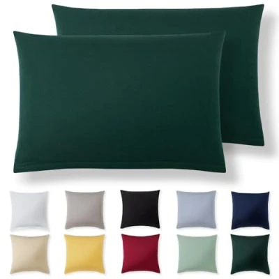 Afbeelding van Alreya Lot de 2 housses coussin 40 x 60 cm Vert forêt 100 % jersey coton Housse En super doux Avec fermeture éclair