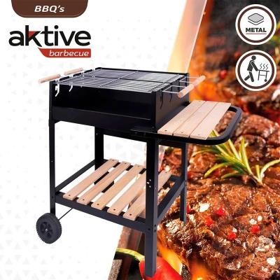 Afbeelding van Kolenbarbecue met wielen Aktive Geëmailleerd metaal 100,5 x 88,5 40 cm Zwart
