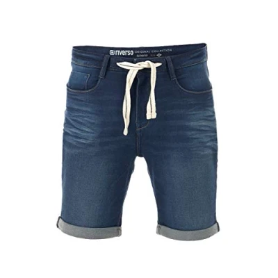 Afbeelding van riverso RIVPaul Jeansshorts voor heren, bermuda stretch, katoen, grijs, blauw, zwart, maten 30, W31, W32, W33, W34, W36, W38, W40, W42, Donkerblauw denim (D147)