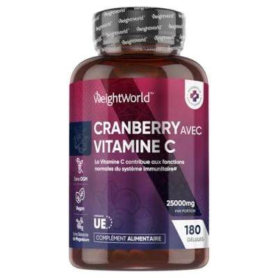Afbeelding van WeightWorld Cranberry capsules met Vitamine C 25.000 mg 180 voor 6 maanden voorraad