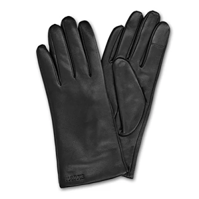 Afbeelding van Navaris leren touchscreen handschoenen 100% lederen voor dames Dameshandschoenen met zachte kasjmier wollen voering Maat S Zwart