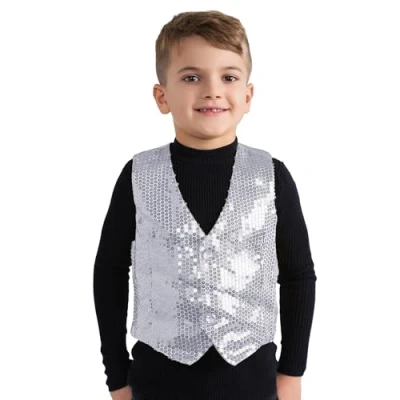 Afbeelding van Dress Up America Zilveren glittervest voor kinderen, mooie jurk ontvouwt zich rollenspel