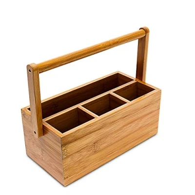 Afbeelding van Relaxdays Bureau organizer post pennen Houten pennenbakje 4 vakken Bamboe hout.