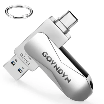 Afbeelding van GOVNDVN 128 GB USB stick voor iPhone 15, het opslaan van meer foto&#039;s en video&#039;s, C sleutels, extern geheugen 15 serie/iPad/Android/PC/Mac (128 GB)