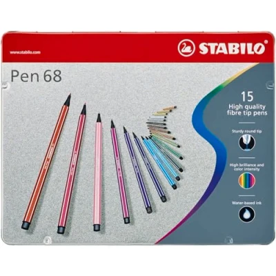 Afbeelding van Premium Viltstift STABILO Pen 68 metalen etui met 15 stuks verschillende kleuren
