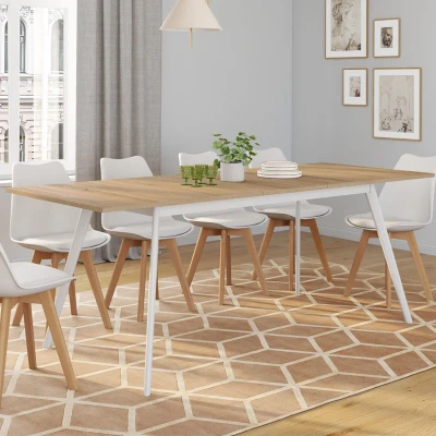 Image de Table scandinave extensible INGA 160 200 cm plateau bois pieds blancs