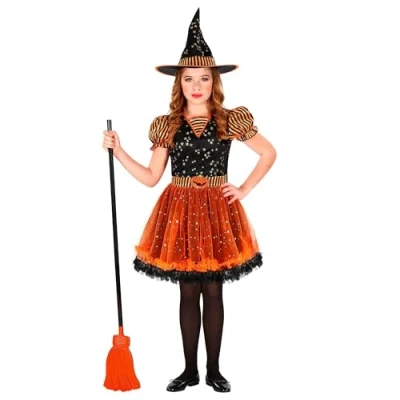 Afbeelding van Widmann Heks &amp; Spider Lady Voodoo Duistere Religie Kostuum Laag Vliegende Halloween Meisje Oranje, Zwart Maat 116 Verkleedkleding
