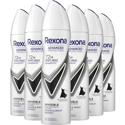 Afbeelding van 6x Rexona Deodorant Spray Advanced Protection Invisible Black &amp; White 150 ml