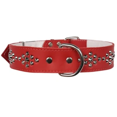 Afbeelding van Rode, lederen halsband met studs, hondenhalsband 40mm/67cm
