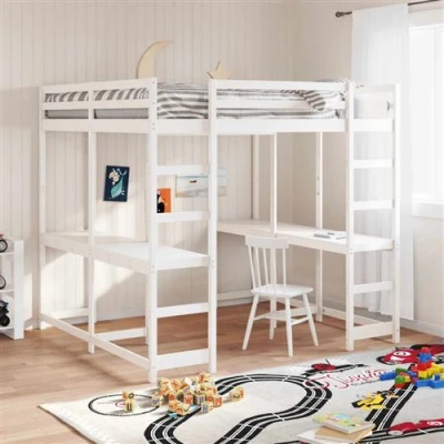 Afbeelding van vidaXL lit superposé et bureau échelle 160x200cm bois de pin massif, intermédiaire, mezzanine avec échelle, pour adolescent