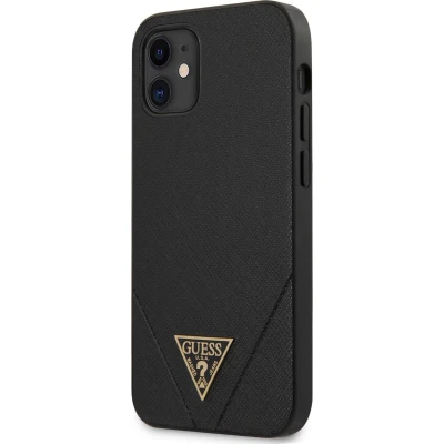 Afbeelding van iPhone 12 Mini Backcase hoesje Guess Effen Zwart Kunstleer