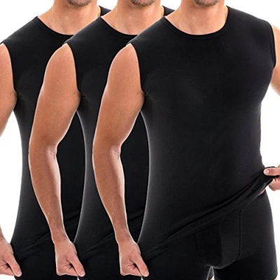 Afbeelding van HERMKO 3040 3 pack heren tanktop onderhemd met ronde hals van 100% biologisch katoen, Zwart, XXL