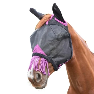 Image de Weatherbeeta Masque Anti Mouches Comfitec Deluxe Durable Mesh avec Oreilles et Franges Noir/Violet Cob